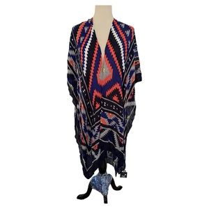 NWT roffe longline cardigan wrap boho print  one size